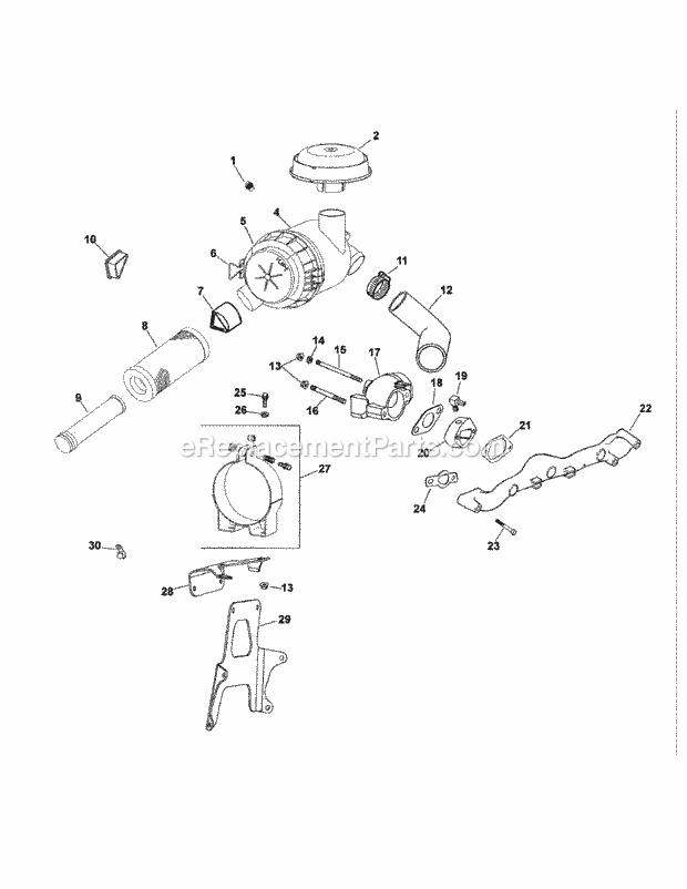 Cv25-69558 Air Intake & Filtration Diagram and Parts List for M60-KH 53AB5BAX150-25-HP Cub Cadet Lawn Tractor